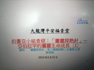 九龍灣平安福音堂約書亞團契小組聚會（2023 年6 月 25 日）